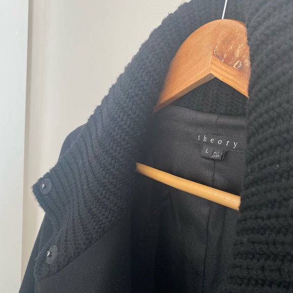 Theory Chunky rib knit virgin wool cashmere blend black coat size Large - Picture 8 of 11